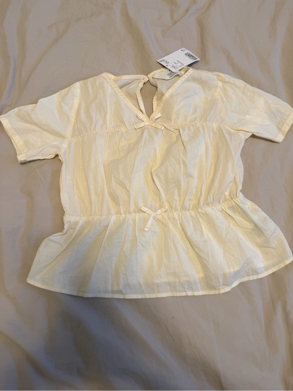 H&M Light Cream Tie-Front Peplum Blouse
